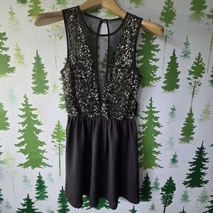 Black Sequin Sheer Sleeveless Dress